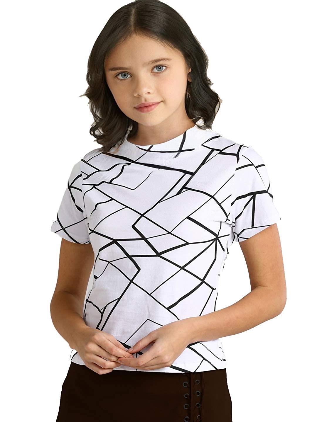 LEWEL Girls Cotton Printed Half Sleeve T-Shirt (