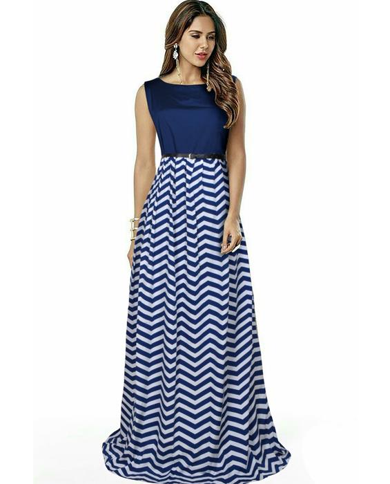 Zigzag Blue Designer Gown Zyla Fashion